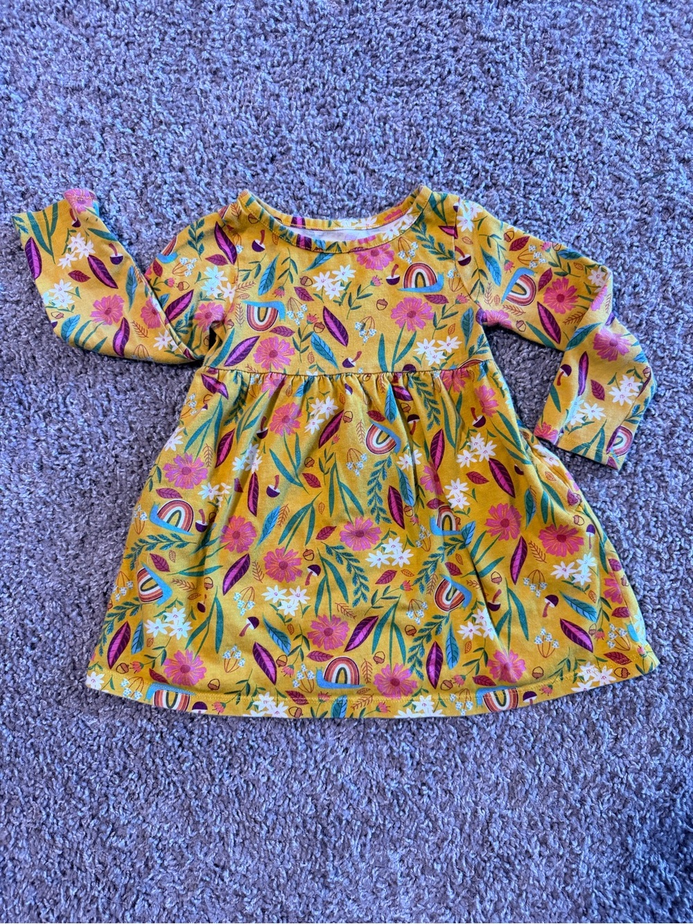 wonder nation Mustard Floral Rainbow Long-Sleeve Dress